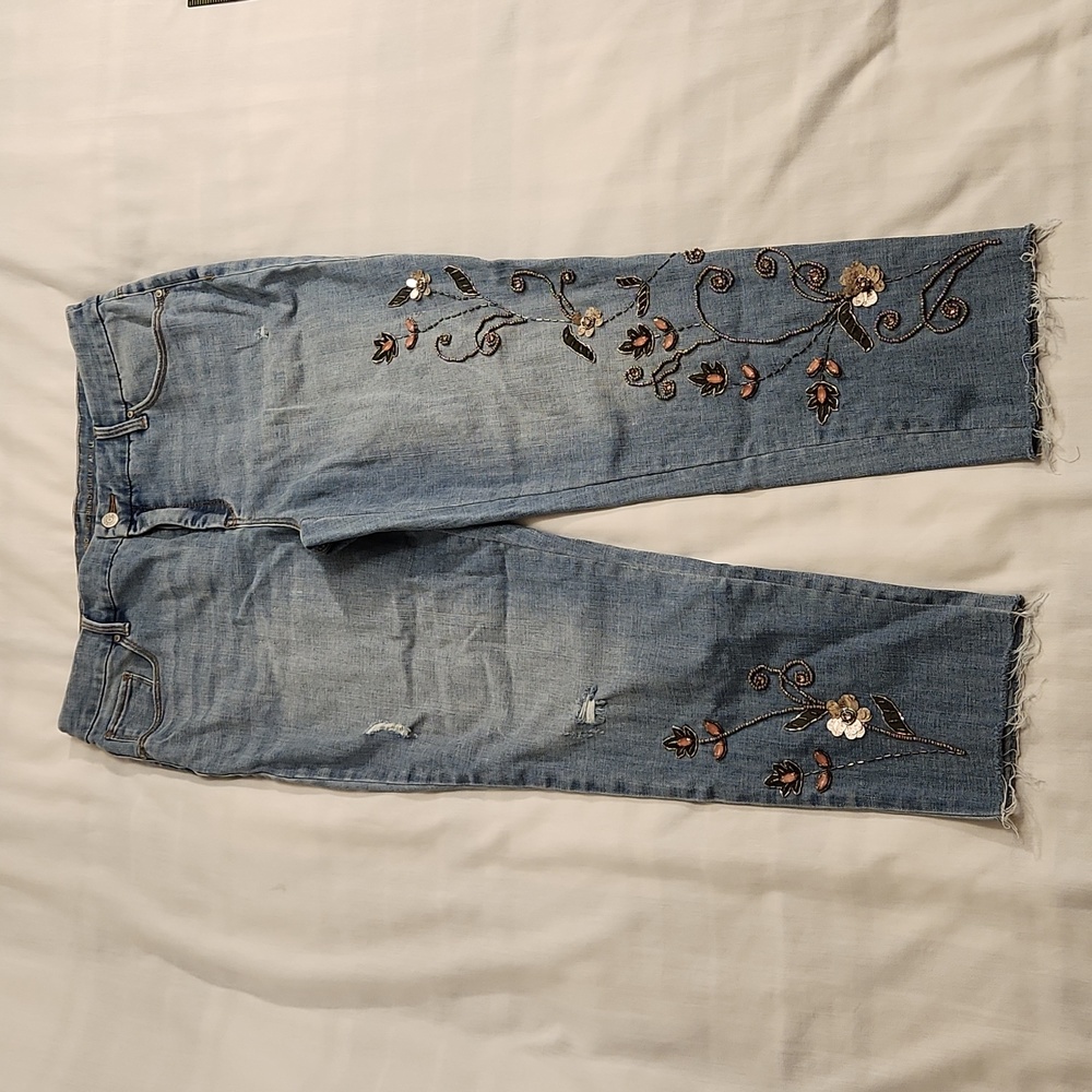 Chico's Blue Embroidered Ankle Jeans